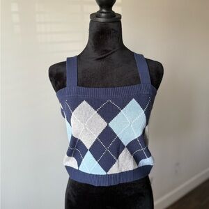 NWT 27 Miles Navy Argyle Crop Sweater Tank